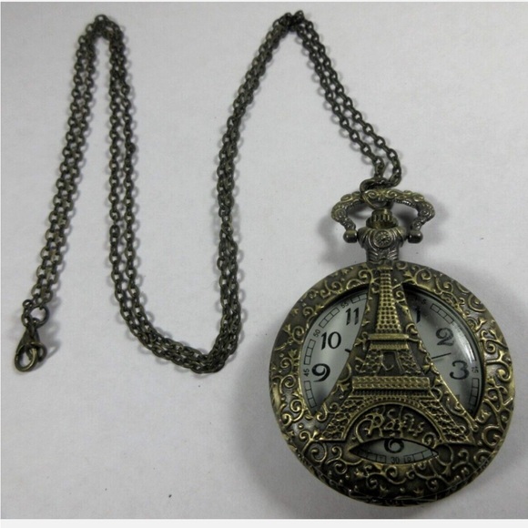 Jewelry - Vintage Paris France Eiffel Tower Travel Metal Pocket Watch - Working!